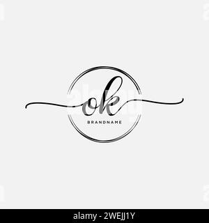 OK Initial handwriting logo with circle Stock Vector
