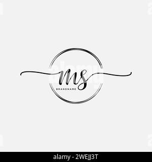 MS Initial handwriting logo with circle Stock Vector
