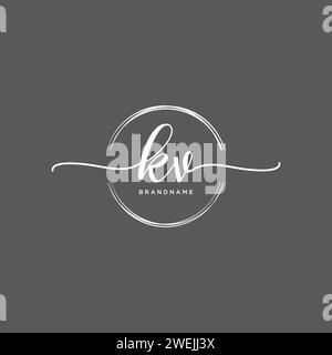 KV Initial handwriting logo with circle Stock Vector
