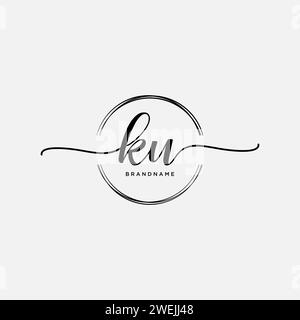 KU Initial handwriting logo with circle Stock Vector