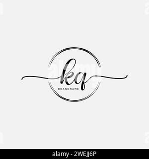 KQ Initial handwriting logo with circle Stock Vector