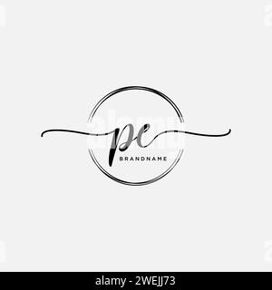 PE Initial handwriting logo with circle Stock Vector
