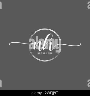 NH Initial handwriting logo with circle Stock Vector