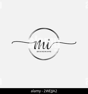 MI Initial handwriting logo with circle Stock Vector