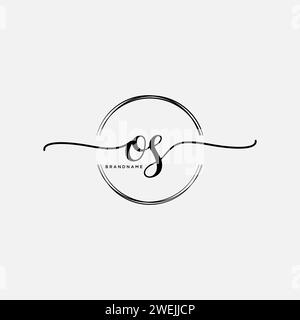 OS Initial handwriting logo with circle Stock Vector