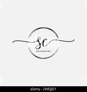 SC Initial handwriting logo with circle Stock Vector