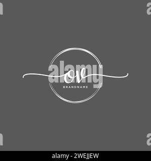 OV Initial handwriting logo with circle Stock Vector