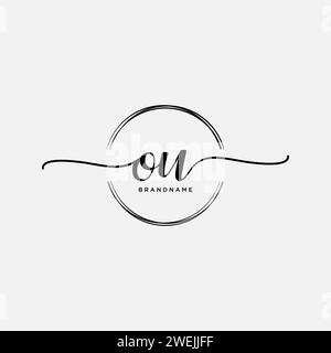 OU Initial handwriting logo with circle Stock Vector