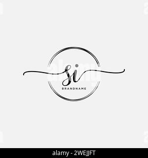 SI Initial handwriting logo with circle Stock Vector