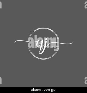 QJ Initial handwriting logo with circle Stock Vector