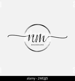 NM Initial handwriting logo with circle Stock Vector