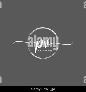 PV Initial handwriting logo with circle Stock Vector