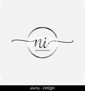 NI Initial handwriting logo with circle Stock Vector