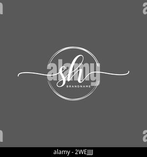 SH Initial handwriting logo with circle Stock Vector