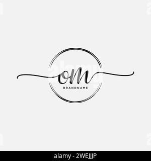 OM Initial handwriting logo with circle Stock Vector