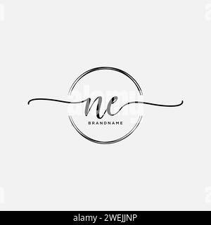 NE Initial handwriting logo with circle Stock Vector