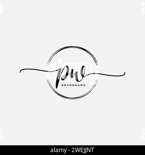 PW Initial handwriting logo with circle Stock Vector