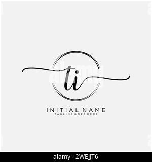 TI Initial handwriting logo with circle Stock Vector