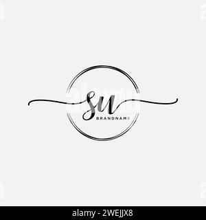 SU Initial handwriting logo with circle Stock Vector
