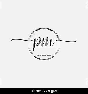 PM Initial handwriting logo with circle Stock Vector