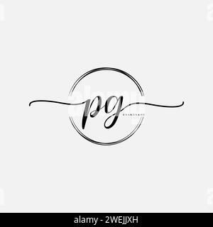 PG Initial handwriting logo with circle Stock Vector