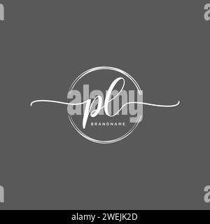 PL Initial handwriting logo with circle Stock Vector