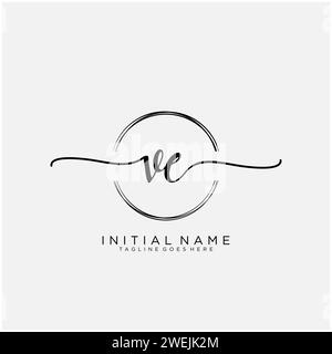 VE Initial handwriting logo with circle Stock Vector