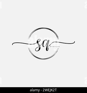 SQ Initial handwriting logo with circle Stock Vector