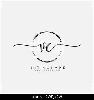 VC Initial handwriting logo with circle Stock Vector