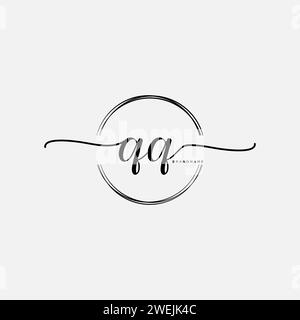 QQ Initial handwriting logo with circle Stock Vector