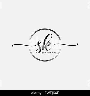 SK Initial handwriting logo with circle Stock Vector