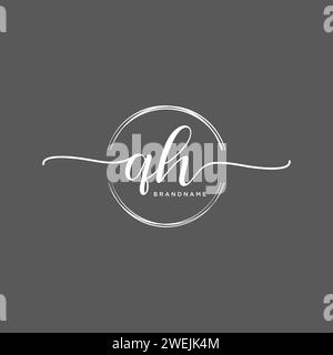QH Initial handwriting logo with circle Stock Vector