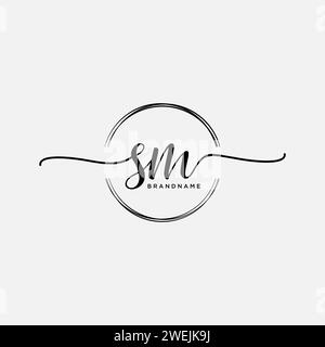 SM Initial handwriting logo with circle Stock Vector