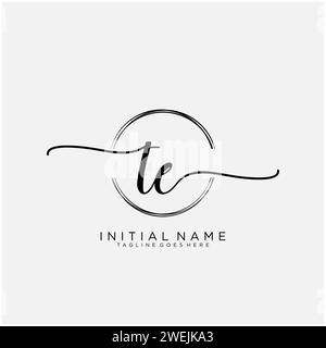 TE Initial handwriting logo with circle Stock Vector