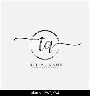 TQ Initial handwriting logo with circle Stock Vector
