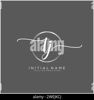 TJ Initial handwriting logo with circle Stock Vector