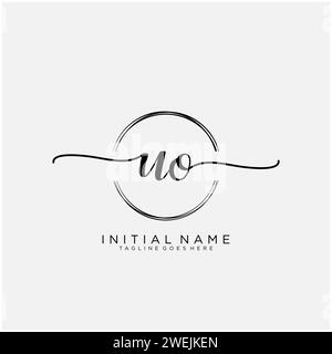 UO Initial handwriting logo with circle Stock Vector