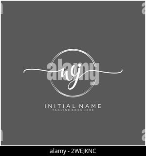 WJ Initial handwriting logo with circle Stock Vector