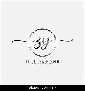 ZY Initial handwriting logo with circle Stock Vector