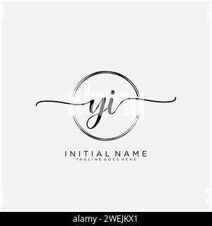 YI Initial handwriting logo with circle Stock Vector