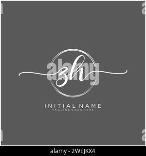 ZH Initial handwriting logo with circle Stock Vector