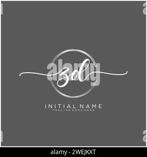 ZD Initial handwriting logo with circle Stock Vector