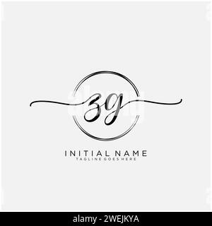 ZG Initial handwriting logo with circle Stock Vector