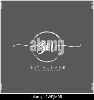 ZN Initial handwriting logo with circle Stock Vector