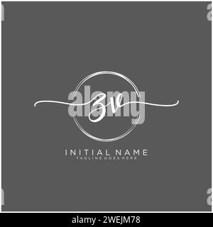 ZV Initial handwriting logo with circle Stock Vector