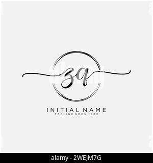 ZQ Initial handwriting logo with circle Stock Vector