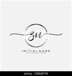 ZU Initial handwriting logo with circle Stock Vector