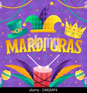mardi gras illustration in gradient design style with ornaments mardi gras Stock Vector