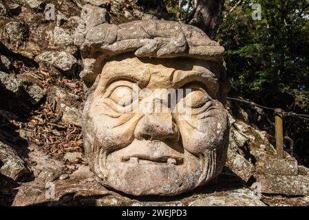 Ancient Old Man’s Head, Copan Ruinas, Honduras Stock Photo