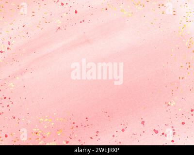 Hand painted watercolor pink background. Valentine day concept. Stains, blotches. Splashes, strokes. Illustration with copy space for text. Frame Stock Photo